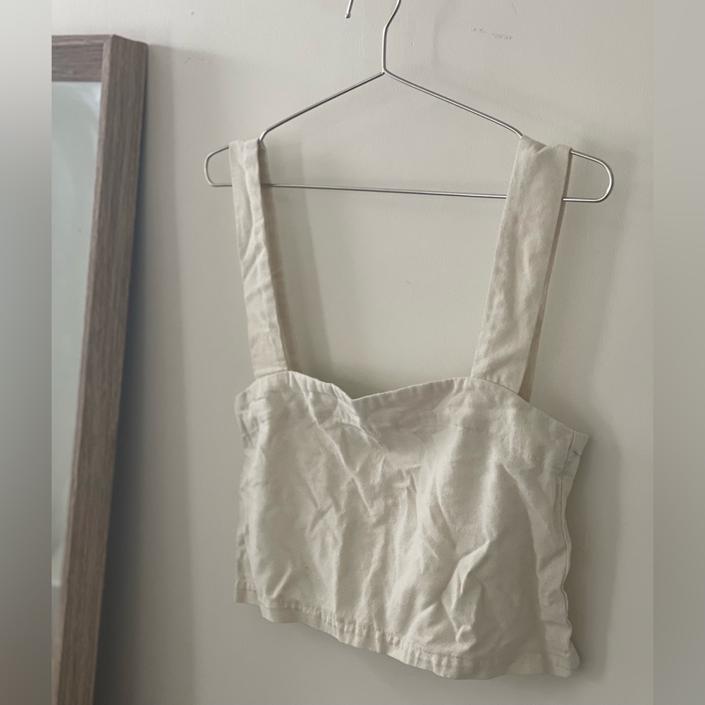 OZMA Off-White Silk Noil Cropped Tank